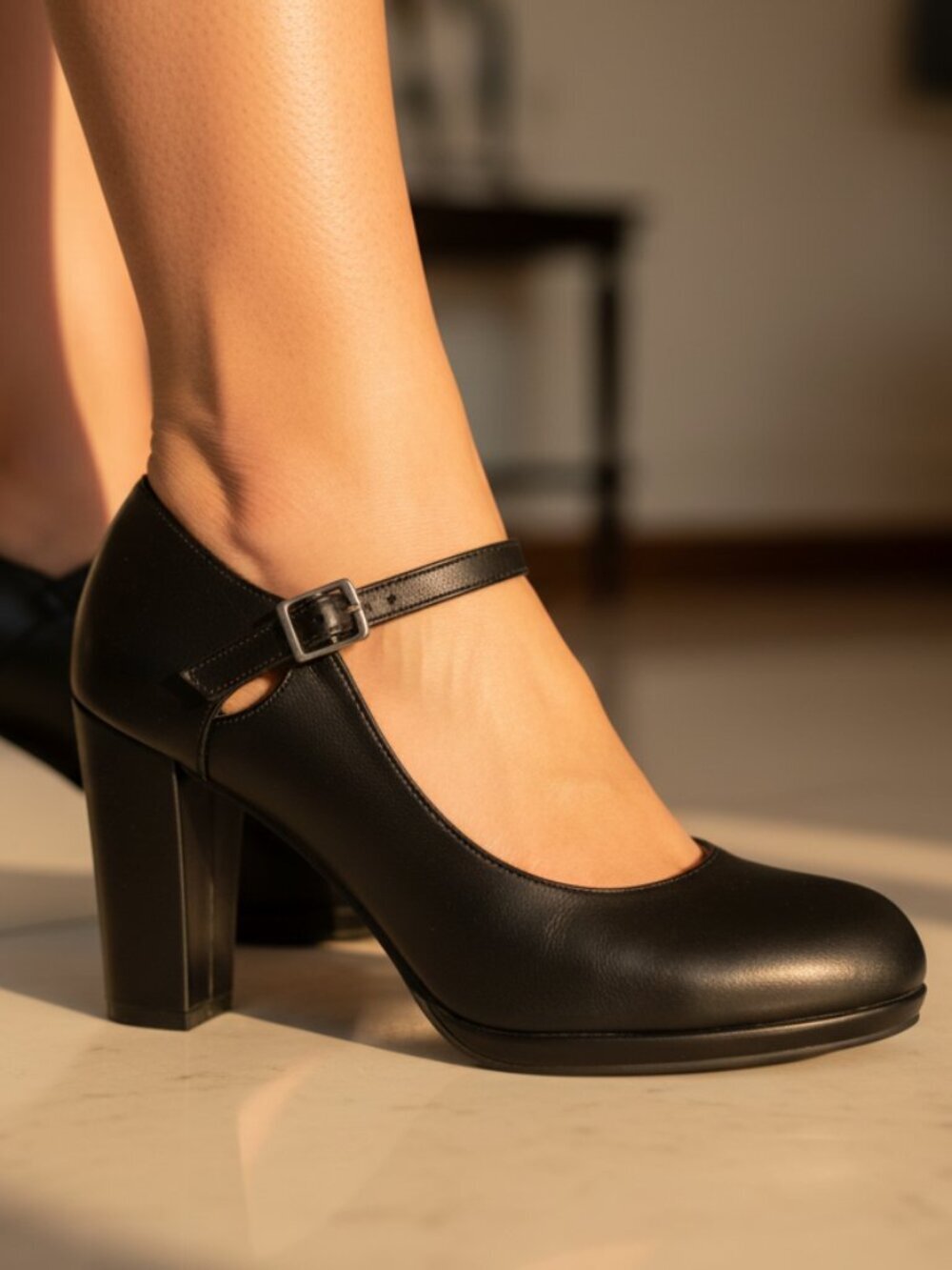 NWT Pazzle Black Mary Jane Block Heel Pumps